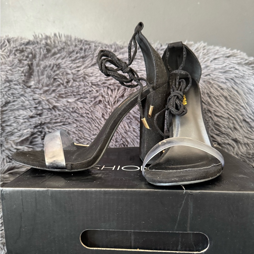Fashion Nova Black Heels with Clear Strap